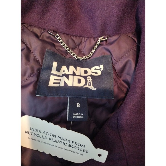 💸💲$30 Lands End Wool Primaloft Purple Insulated Winter Coat Woman's Size 8 - Picture 3 of 5